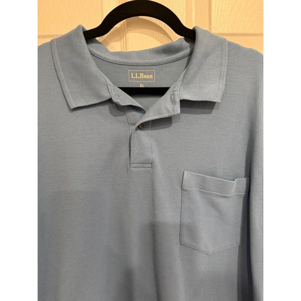 LL Bean Mens XL Blue Pique Cotton Short Sleeve Pocket Polo Shirt ODTL8